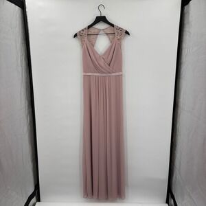 strapless open back dress Champagne Pink Lace Ball Gown Wedding Dress with High Neck